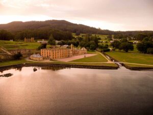 Experience the serene beauty of the waterfront at the Port Arthur Historic Site in Tasmania, Australia, where history meets natural splendor.