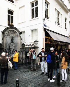 A famous statue of a little boy peeing, a quirky symbol of Brussels.