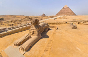 Located near the Great Pyramid of Giza, the Sphinx is a mythical creature with the body of a lion and the head of a pharaoh. It is believed to represent the Pharaoh Khafre and is a symbol of ancient Egyptian civilization.