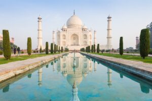 One of the most iconic symbols of India, the Taj Mahal is a UNESCO World Heritage Site and a masterpiece of Mughal architecture.Built by Emperor Shah Jahan in memory of his beloved wife, Mumtaz Mahal, the white marble mausoleum is a symbol of eternal love and beauty.