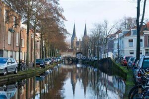 A charming city known for its blue and white pottery, historic architecture, and the burial place of Dutch painter Johannes Vermeer.