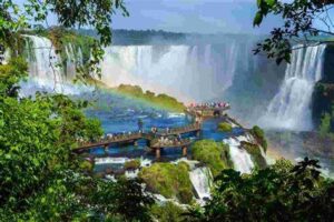 Located on the border of Argentina and Brazil, Iguazu Falls is a breathtaking natural wonder consisting of 275 individual waterfalls cascading into the Iguazu River.