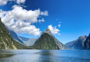 A stunning fjord in Fiordland National Park, Milford Sound is known for its towering cliffs, waterfalls, and dramatic scenery.