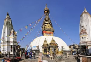 Perched atop a hill in the Kathmandu Valley, Swayambhunath is a stupa and a significant pilgrimage site for both Buddhists and Hindus. It offers panoramic views of Kathmandu and is famous for the monkeys that live there.