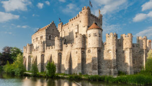 Situated in Ghent, this medieval castle dates back to the 12th century and features a moat, turrets, and a torture museum, offering a glimpse into the region's feudal history.