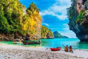 With its dramatic cliffs and pristine beaches, Krabi is a paradise for beach lovers and adventurers. Railay Beach is particularly famous for rock climbing, while the nearby Phi Phi Islands offer snorkeling and breathtaking views.