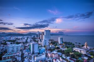 A coastal city famous for its beautiful beaches and clear waters, Nha Trang is a popular destination for sunbathing, water sports, and diving. The city also features a vibrant nightlife and several cultural attractions, including the Po Nagar Cham Towers.